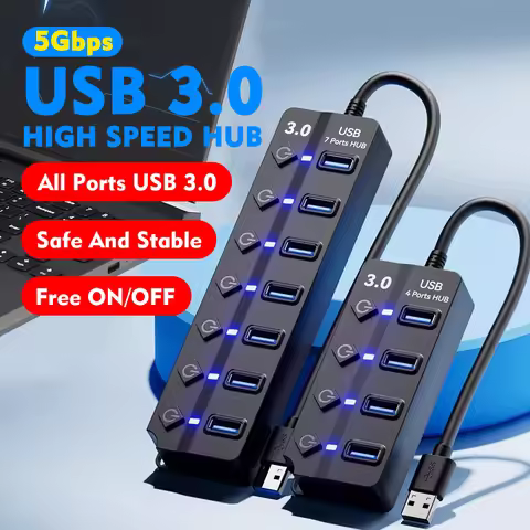 7 in 1 USB HUB USB 3.0 Switch USB Hub 2.0 Adapter High Speed Multi 4 Port Hub USB On/Off Switch Port
