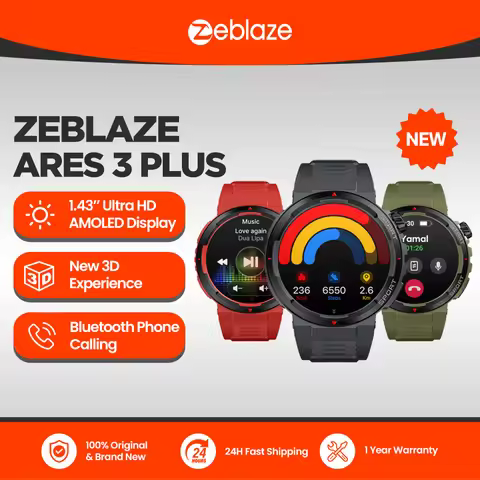 New Zeblaze Ares 3 Plus 1.43'' HD AMOLED Display Voice Calling Smartwatch New 3D Interactive Health&
