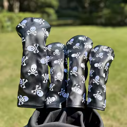 Golf Club Head Covers - Gothic Style Skull & Crossbones Design with Black & White Pirate-Themed Club