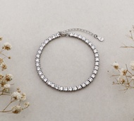 Sparkling Diamond Square CZ Tennis Bracelet  Silver Bracelet with white cubic zirconia  สร้อยข้อมือเ