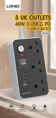 LDNIO SK3662 Power Socket with UK 3 Pin + 6 USB Charger 5V 3.4A Surge Protector 2 Meter Power Extens