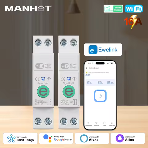 Ewelink WiFi Smart Circuit Breaker MCB 1P+N 16A Timer Power Energy kWh Voltage Current Meter Protect