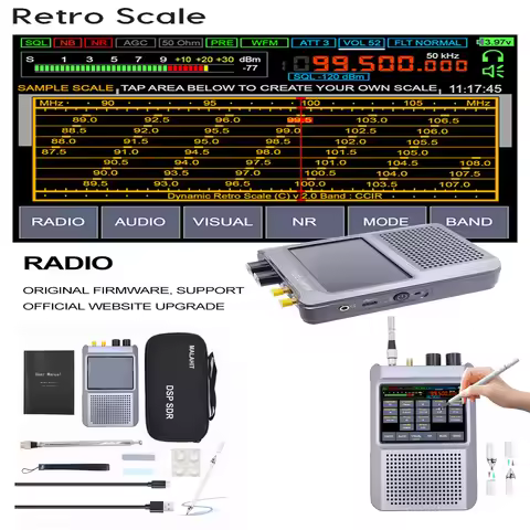 DSP2 SDR Malachite Radio Receiver 10kHz-380MHz 404MHz-2GHz Stereo Radio 5000mAh Battery Adjustable F