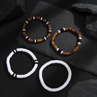 4Pcs Bohemian Wood Acrylic Bracelet for Men Woman Handmade Beads Elastic Wristband Gift Jewelry