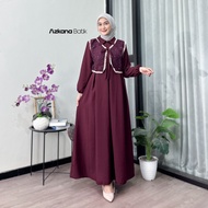 Azkana Batik - KINAR Gamis Burgundy Terbaru Dress Syakila Premium Mix Brukat Kombinasi Rendra Warna 