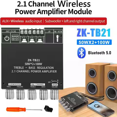 ZK-MT21 ZK-TB21 2x50W+100W Subwoofer Amplifier Board Bluetooth 5.0 Stereo Audio Receiver 2.1 Channel