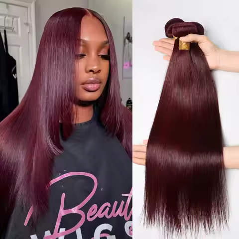 Dark 99J Hair Bundles 30 32 Inch Straight Remy Human Hair Bundles Burgundy Color Straight Weaving Ha