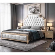 European Style Luxury Bed Frame With Soft Cushion Headboards Queen King Size Katil Kayu Mewah