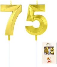 EAKE 75 or 57 Birthday Candles Gold Number 75th or 57th Candle Cake Topper for Men or Women Happy Bi