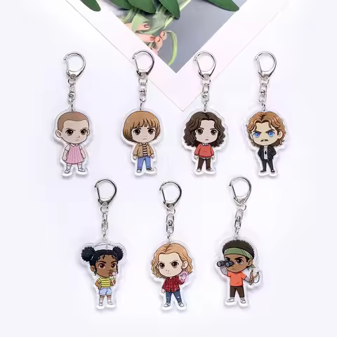 1/7Pcs Cartoon Stranger Things Eleven Acrylic Car Keychain Accessories Cute Bag Charm Backpack Penda
