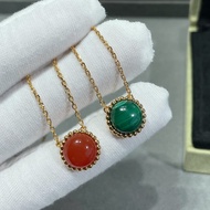 OP8V Van *** els Sterling Silver 925 Lucky Round Bead Necklace Female Malachite Red Agate Transfer B