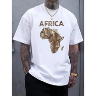 "AFRICA" Tribal Pattern Africa Map Print T-Shirt Casual Short Sleeve Top Black White S-3XL