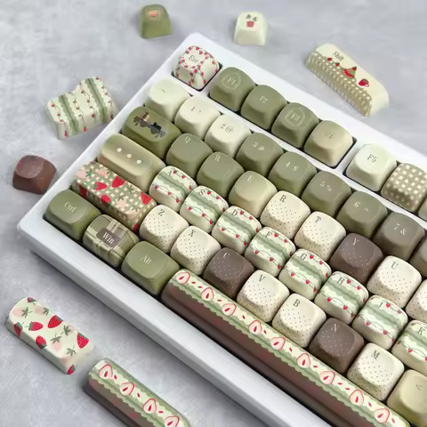 MAIMOOO Matcha Strawberry Cake Keycaps MOA Profile Milk Green Round Cute Dessert Key Caps for Aula F