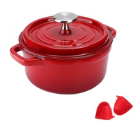 Pre-Seasoned 23cm/25cm Enameled Cast Iron Round Dutch Oven, 4.5 Quart Dutch Ovens Pot With Lid And Handle, Heavy Duty Casserole Dish, Hand Wash Only, Red