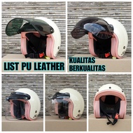 HELM BOGO WANITA DEWASA HIJAB BERHIJAB KACA DATAR CEMBUNG LIST PINGGIR HELM PU LEATHER ANTI GORES KU