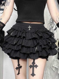 Black Puffy Skirt & Short-Sleeved Shirt - Gothic Style Outfit