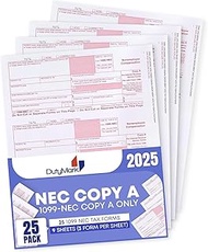 1099-NEC Federal Copy A Income Form, 25 Laser Tax recipients Pack ~2021~