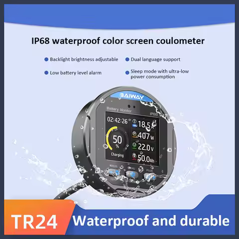 TR24 Coulometer DC8-80V Battery Capacity Indicator Waterproof Digital Battery Tester Ammeter Voltmet