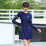 L-2XL ชุดว่ายน้ำผู้หญิง ชุดว่ายน้ำวันพีซแขนยาวเซ็กซี่ ชุดว่ายน้ำผู้หญิงแขนยาว กระโปรงว่ายน้ำสไตล์เกาหลี ชุดดำน้ำ 2265
