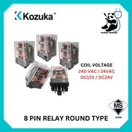 KOZUKA KMK2PN 8 PIN RELAY WITH LED INDICATOR, ROUND RELAY SOCKET 8/11PIN ROUND BASE  240VAC , 24VAC 