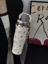 1pc 900ml/33.44oz Rose & Bow Insulated Tumbler Cup, Keeps Drinks Cold/Hot, Large Capacity Travel Mug