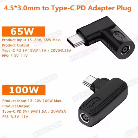 140W 100W DC 4.5X3.0mm to USB C PD Power Adapter Converter Plug for HP Laptop Charger to 5V 9V 20V T