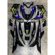 Coverset NVX155 V2 NVX V2 Full Black Cover Stripe Monster & Petronas