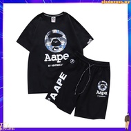 [Original] AAPE Men T shirt Colorful Round Seal Print Casual Cotton Round Neck Men Short Sleeve Baju