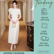 Luxury floral off-the-shoulder dress Huong fashion