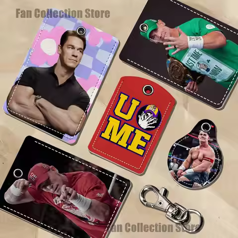 J-John Cena Wrestling Star Actor Leather Card Holder Keychain Key Ring Door Lock Access Tag ID Acces