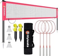 Olybeaka Outdoor Baminton Net Set for Backyard, Beach, Family Games with 20 * 3ft Anti-sag Net, 4 Al