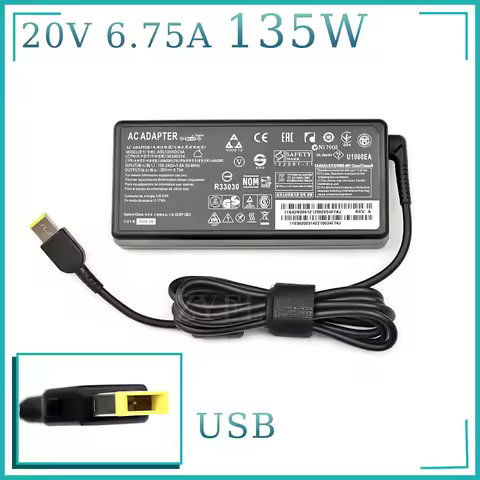 20V 6.75A 135W USB Laptop Charger AC Adapter For Lenovo YOGA720-15 T540p T440p Y50-70 G5005 Y520 Y70