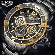 LIGE Original Men Watch Waterproof Stainless steel Sport Chronograph Luminous Analogue Quartz Wristwatch