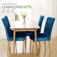 4/6/8/10 Pieces Crushed Velvet Dining Chair Cover Set sarung kerusi meja makan Elastic Stretch Banqu