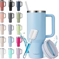 Temede Thermal Mug with Straw and Handle, 30 oz/0.9 L, Large Drinking Cup with Lid and Straw, Coffee