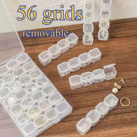 1PC 56 compartment storage box, portable transparent earrings, necklace, small item storage, practic