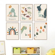 Boho Dinosaur Footprint Pottery Pop Colors Dino Rainbow Wall Art Canvas Painting Poster Prints for K
