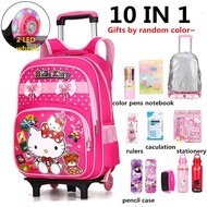 [10 IN 1] Hello Kitty Princess girl kids wheel trolley rolling school bag packs backpacks beg sekolah troli roda beroda kanak kanak perempua for grade 2 3 4 5 6 7