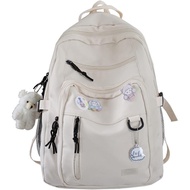 GAXOS Cute Aesthetic Backpack for School Middle Student Travel White Backpack Teens Girls Bear Pin B