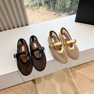 SGIA Alaia Round Toe Mesh Flat Buckle Ballet Shoes Women Mary Jane Fishnet Shoes