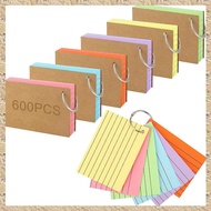 (KYSB) 600 Pcs Index Cards with Ring 3 X 4 Inch Colored A7 Colorful Flash Cards with Ring Underline