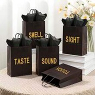 5-Senses Gift Bag Set, With Gold Foil Stamping, Solid Color Gift Bag With Letter, Suitable For Men &