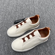 SRHE Zegna Lace-Free Men's Sneakers Low-Top White Shoes Slip-On Lazy Shoes Elastic Band Cover Foot D