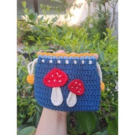 (CRAFT BY YULI) Coin Knitting Bag Airpods TWS Crochet Pouch Mushroom/