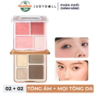 Combo Judydoll Bảng Highlight Và Tạo Khối 4 Màu - 02 Tông Ấm 9g + Phấn Má Hồng & Bắt Sáng 4 Màu - 02