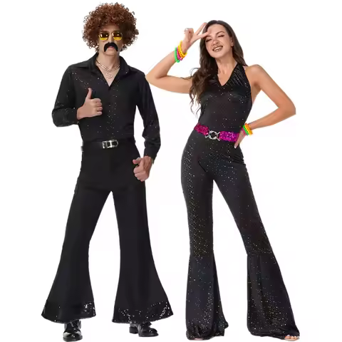 70's Disco Couple Costume Halloween Cosplay Costumes Vintage 80's Hippies Costume Men Women Music Fe