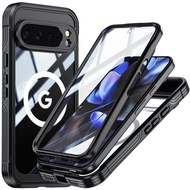 Magnetic Built-in Screen Protector  Hybrid TPE+PC Full-Body Rugged Protective Clear Back Phone Case 