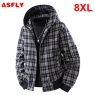 ASFLY 8XL Plus Size Plaid Jacket Men Fashion Casual Hooded Jackets Male Spring Autumn Jacket Big Siz