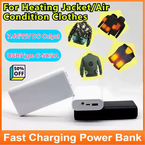 Power Bank 10000mAh 7.4V 12V DC Output Portable Charger External Battery for Heated Vest Jacket Air 