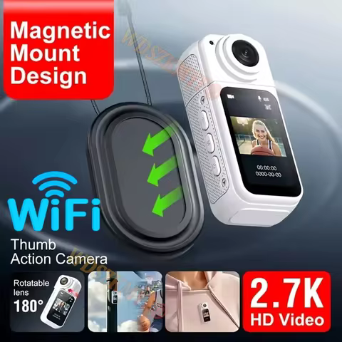 2.7K/1080P MINI Action Camera,Lightweight 1.26oz POV Camera with Magnetic Hook,180 ° Portable Body C